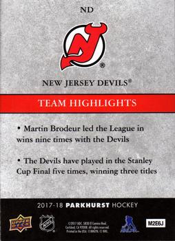 2017-18 Parkhurst - Team Highlights #ND New Jersey Devils Back