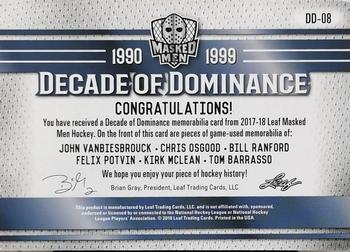 2017-18 Leaf Masked Men - Decade of Dominance 6 #DD-08 John Vanbiesbrouck / Chris Osgood / Bill Ranford / Felix Potvin / Kirk McLean / Tom Barrasso Back