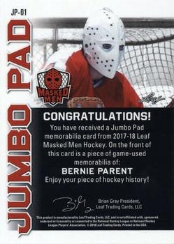 2017-18 Leaf Masked Men - Jumbo Pad - Silver #JP-01 Bernie Parent Back