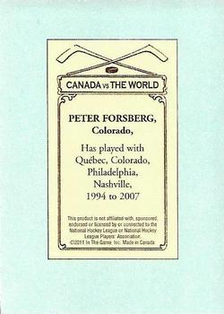 2011-12 In The Game Canada vs. The World - 100 Years of Hockey Card Collecting #11 Peter Forsberg Back