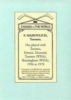 2011-12 In The Game Canada vs. The World - 100 Years of Hockey Card Collecting #58 Frank Mahovlich Back