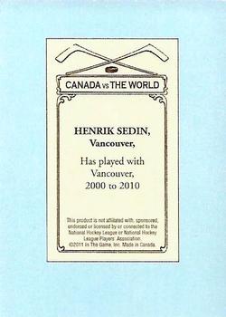 2011-12 In The Game Canada vs. The World - 100 Years of Hockey Card Collecting #90 Henrik Sedin Back