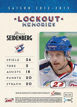 2013-14 Playercards Inside (DEL) #74 Dennis Seidenberg Back