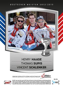 2013-14 Playercards Inside (DEL) #196 Henry Haase / Thomas Supis / Vincent Schlenker Back