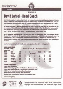 2002-03 Rieck's Printing Reading Royals (ECHL) #NNO David Lohrei Back
