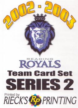 2002-03 Rieck's Printing Reading Royals (ECHL) #NNO Header Card Front