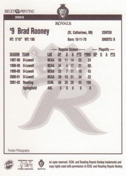 2002-03 Rieck's Printing Reading Royals (ECHL) #NNO Brad Rooney Back
