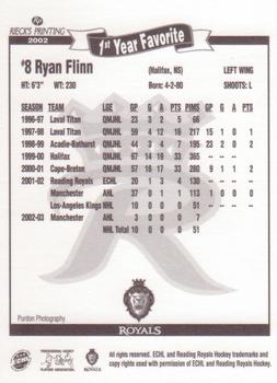 2002-03 Rieck's Printing Reading Royals (ECHL) #NNO Ryan Flinn Back