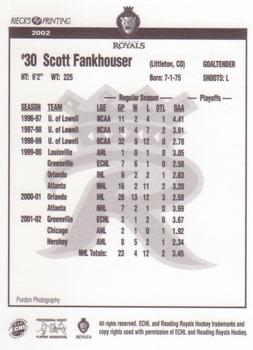 2002-03 Rieck's Printing Reading Royals (ECHL) #NNO Scott Fankhouser Back