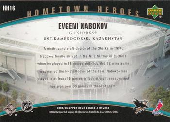 2005-06 Upper Deck - Hometown Heroes #HH16 Evgeni Nabokov Back