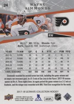 2017-18 Upper Deck Ultimate Collection - Onyx #24 Wayne Simmonds Back