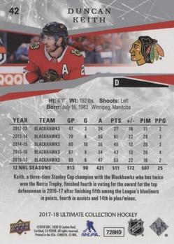 2017-18 Upper Deck Ultimate Collection - Onyx #42 Duncan Keith Back
