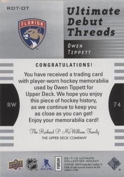 2017-18 Upper Deck Ultimate Collection - 2007-08 Retro Debut Threads #RDT-OT Owen Tippett Back