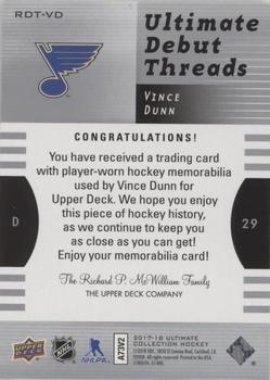 2017-18 Upper Deck Ultimate Collection - 2007-08 Retro Debut Threads #RDT-VD Vince Dunn Back