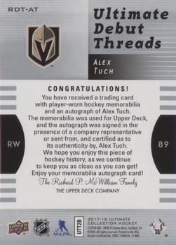2017-18 Upper Deck Ultimate Collection - 2007-08 Retro Debut Threads Patch Auto #RDT-AT Alex Tuch Back