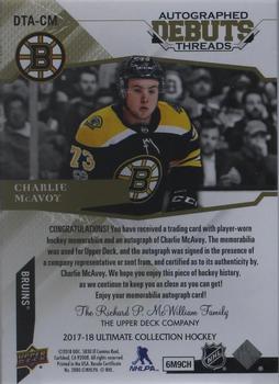 2017-18 Upper Deck Ultimate Collection - Debut Threads Patch Auto #DTA-CM Charlie McAvoy Back