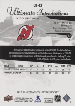 2017-18 Upper Deck Ultimate Collection - Ultimate Introductions #UI-43 Nico Hischier Back