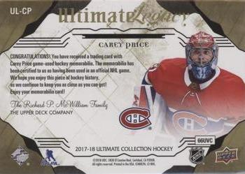 2017-18 Upper Deck Ultimate Collection - Ultimate Legacy Jersey #UL-CP Carey Price Back