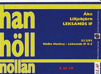 1994-95 Leaf Elit Set (Swedish) - Cleansweepers #6 Åke Lilljebjorn Back