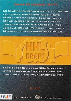 1994-95 Leaf Elit Set (Swedish) - NHL Drafts #2 Johan Davidsson Back