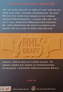 1994-95 Leaf Elit Set (Swedish) - NHL Drafts #4 Johan Finnstrom Back