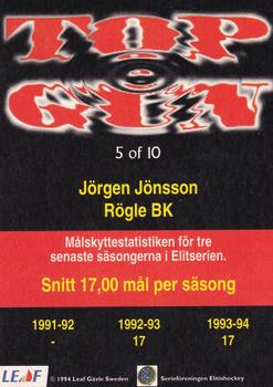 1994-95 Leaf Elit Set (Swedish) - Top Gun #5 Jörgen Jönsson Back