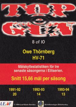 1994-95 Leaf Elit Set (Swedish) - Top Gun #8 Ove Thornberg Back