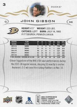 2018-19 Upper Deck #3 John Gibson Back