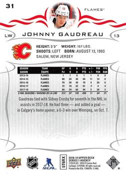 2018-19 Upper Deck #31 Johnny Gaudreau Back