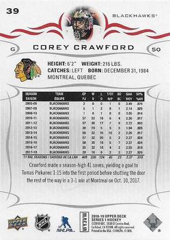 2018-19 Upper Deck #39 Corey Crawford Back
