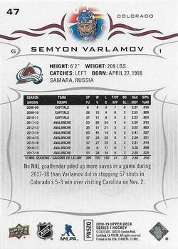 2018-19 Upper Deck #47 Semyon Varlamov Back
