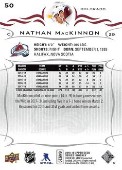 2018-19 Upper Deck #50 Nathan MacKinnon Back