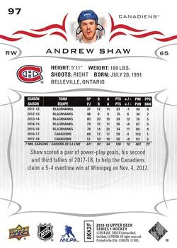 2018-19 Upper Deck #97 Andrew Shaw Back