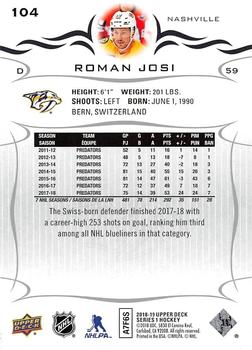 2018-19 Upper Deck #104 Roman Josi Back