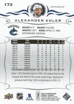 2018-19 Upper Deck #173 Alexander Edler Back