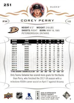 2018-19 Upper Deck #251 Corey Perry Back