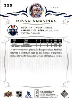 2018-19 Upper Deck #325 Mikko Koskinen Back