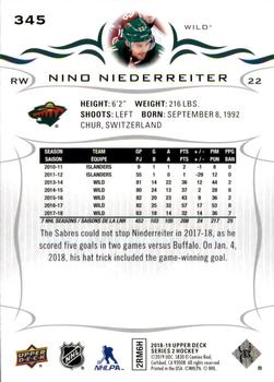 2018-19 Upper Deck #345 Nino Niederreiter Back
