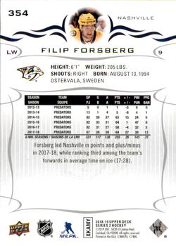 2018-19 Upper Deck #354 Filip Forsberg Back