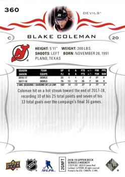 2018-19 Upper Deck #360 Blake Coleman Back