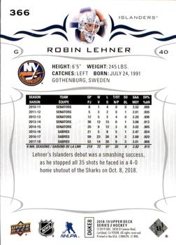 2018-19 Upper Deck #366 Robin Lehner Back