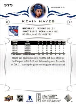 2018-19 Upper Deck #375 Kevin Hayes Back