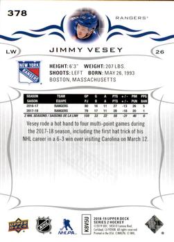 2018-19 Upper Deck #378 Jimmy Vesey Back
