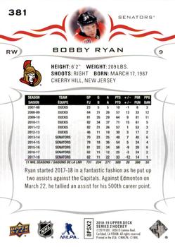 2018-19 Upper Deck #381 Bobby Ryan Back