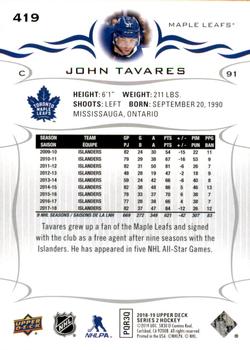 2018-19 Upper Deck #419 John Tavares Back