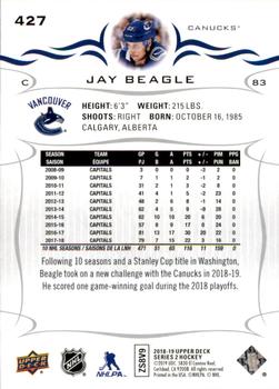 2018-19 Upper Deck #427 Jay Beagle Back