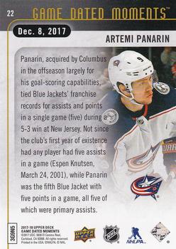 2017-18 Upper Deck Game Dated Moments #22 Artemi Panarin Back