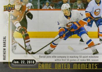 2017-18 Upper Deck Game Dated Moments #41 Mathew Barzal Front