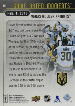 2017-18 Upper Deck Game Dated Moments #45 Vegas Golden Knights Back