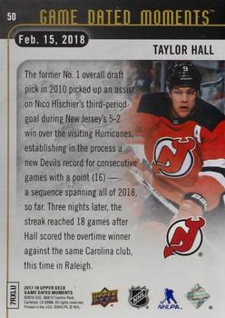 2017-18 Upper Deck Game Dated Moments #50 Taylor Hall Back